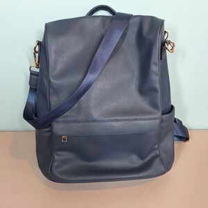 Cheruty Navy Blue Vegan Leather Convertible Backpack Purse Gold Hardware Womens